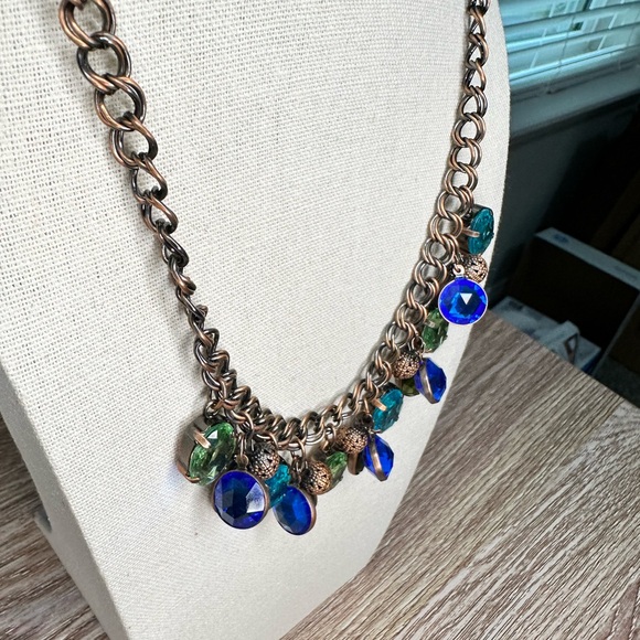 Blues & Greens Multicolor Gemstone Statement Bronze Necklace - Picture 5 of 8